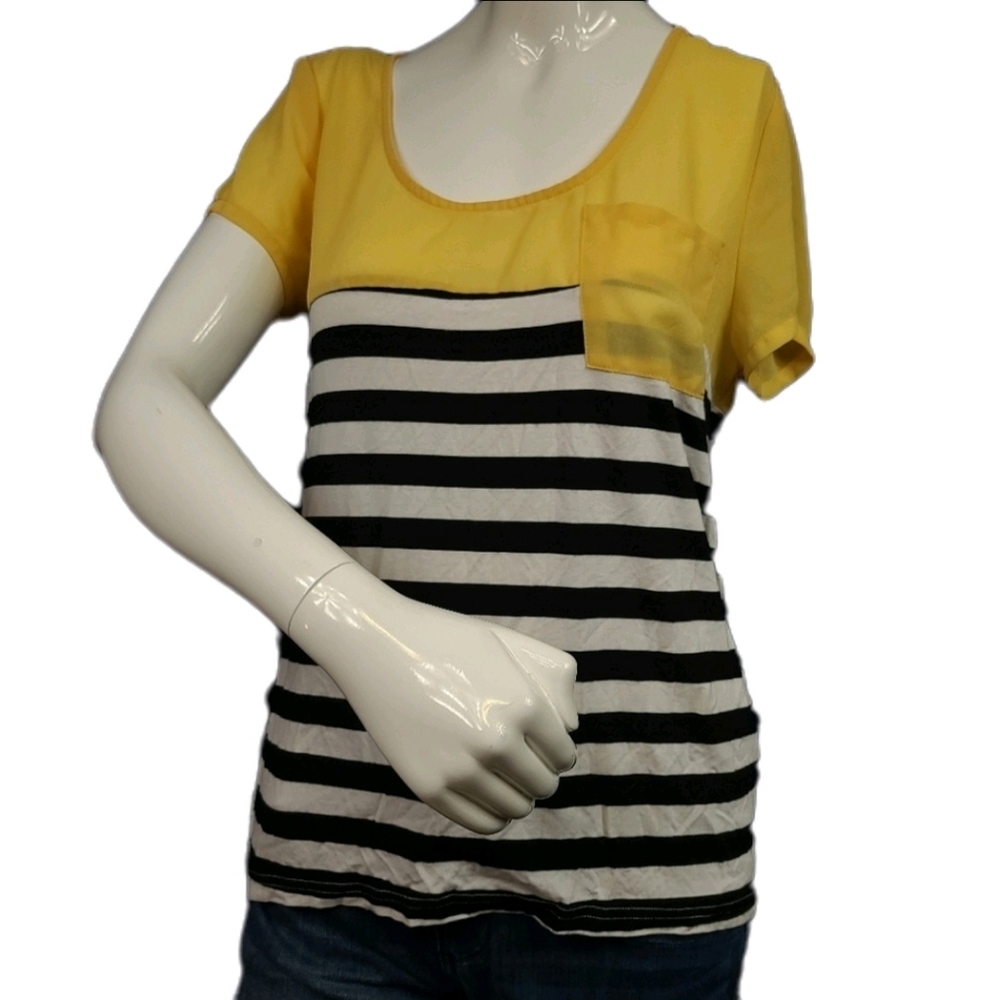 Charming Charlie Yellow Chiffon Stripe Blouse Top